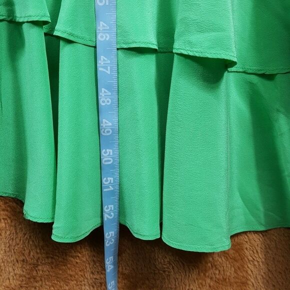 ALEXIS Midi Dress Womens Size 0 Green Cape Sleeve Tiered 100% Silk CATELINE - Picture 14 of 15